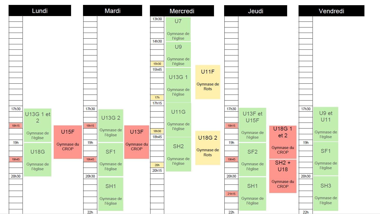 Planning des entraînements LCBO Basket